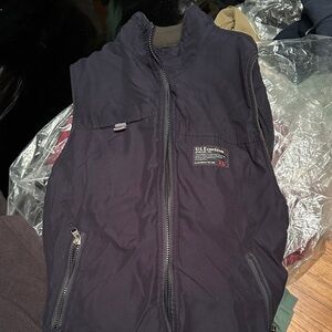 90s Vintage Reversible, navy and olive green fleece vest